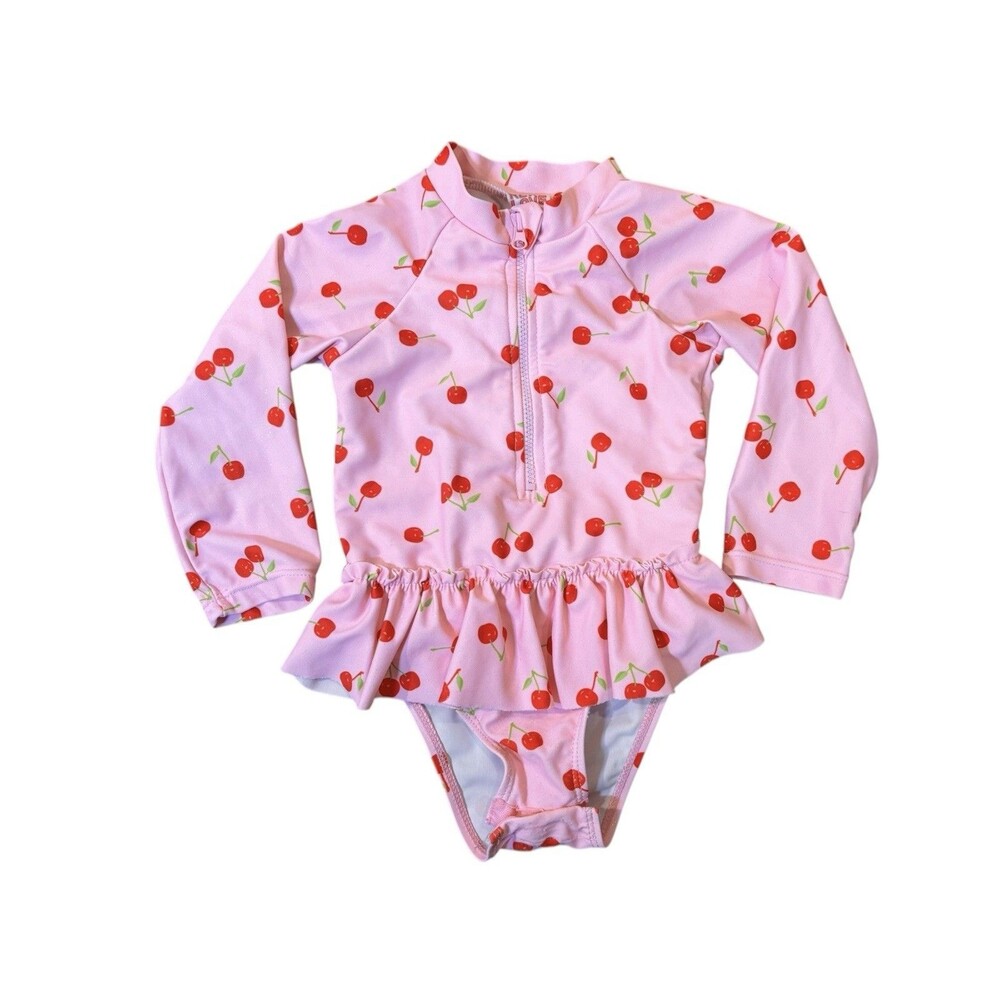 Real Love Girls 18 Months Long Sleeve Swimsuit Pink Sparkle Cherry Ruffles